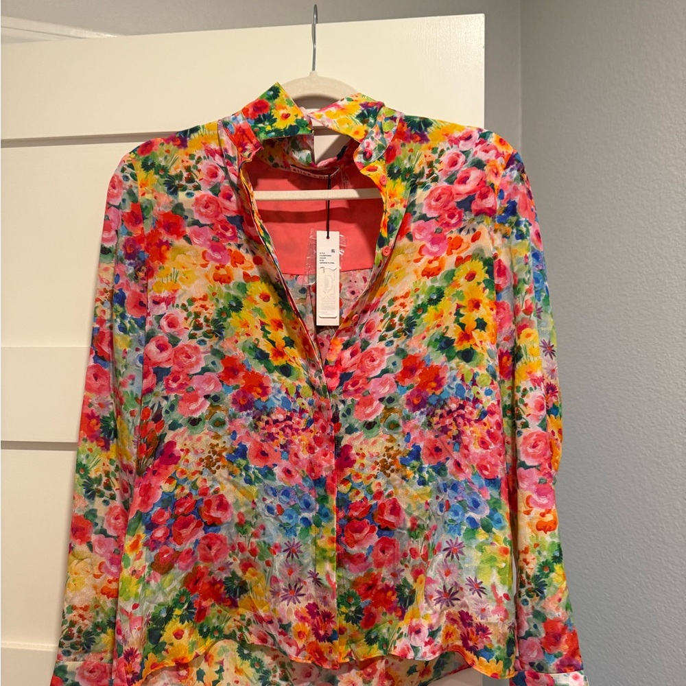Alice + Olivia Multicolor Floral Button-Front Blouse